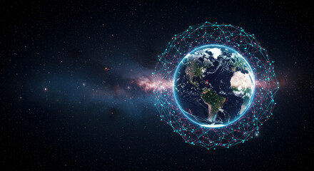 Fototapeta premium Earth Network Connection: Futuristic Technology Background - Global network, data visualization, space exploration, future, technological advancement. Symbolizing connection, innovation, exploration
