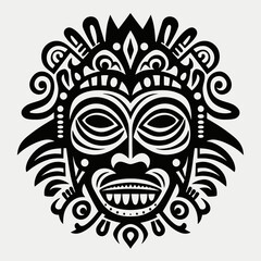 Tribal mask vector illustration african totem face tiki art design ethnic culture tattoo symbol drawing 