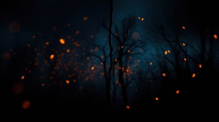 Eerie woodland twilight dance of fireflies