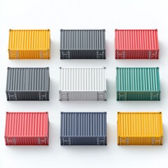 Cargo Containers Blank Mockup with logo and copy space isolated on white background. Shipping Containers Mockup. Industrial Cargo Box. Freight Container. Cargo Containers isolated on white.