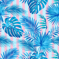 Tropical vector palm leaves pattern. Botanical illustration.	
