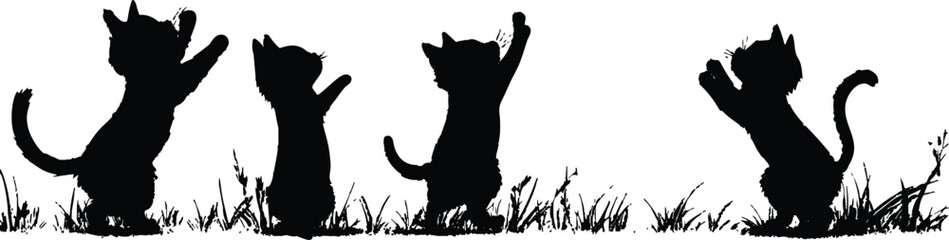 Playful Cat Silhouettes in Grass Border