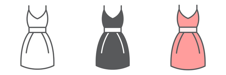 Dress icon collection, fashion and clothing, dress vector icon set, vector graphics, editable stroke outline sign, eps 10