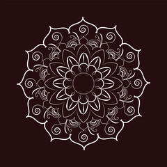 Intricate White Mandala Design Against Dark Red Background Featuring Geometric and Floral Elements