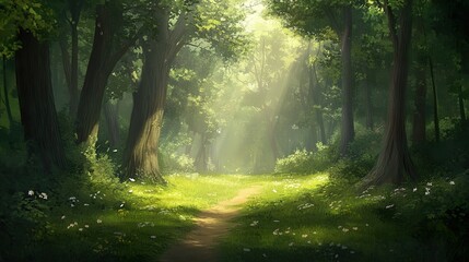 sun rays through the forest