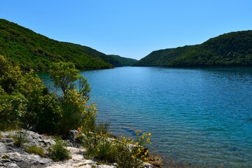 View of the Lim bay at the Adriatic sea in Istria, Croatia in summer
