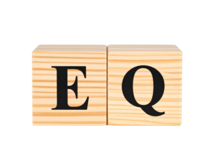 Wooden blocks displaying the letters "E" and "Q" in bold black font.