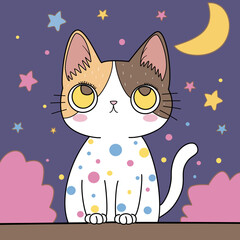 cute funny cat and drawn vector illustration design. Ideal for cards, print, poster and doodle cat style.