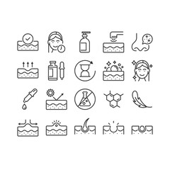 set of skin icons, epidermis, skincare, moisture
