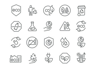 Eco Protection Line Icons Set.