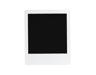 Square instant photo frame with a white border and empty black center.