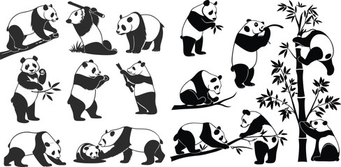 Fototapeta premium Cute Panda Silhouette Wild Animal Illustration Design Vector Collection