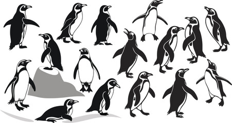 a silhouette of a penguin, standing against a simple background. The penguin's form is black and smooth, with its features and structure clearly visible vector illustration