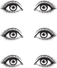 Vector set of silhouette female eyes on white background. 