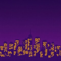 Naklejka premium Pixelated cityscape at dusk illuminated windows glow