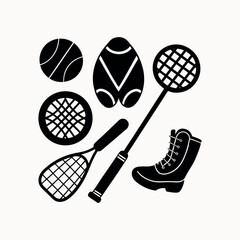 Sports Equipment Icons Set on White Background