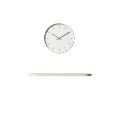 Minimalist White Clock and Shelf on Green Background