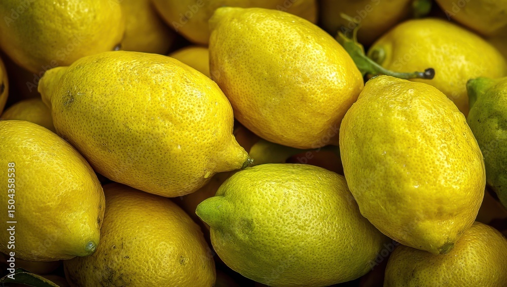 Aufkleber pile of fresh lemons in close-up, evoking healthy eating and summer refreshment for juice bar promot