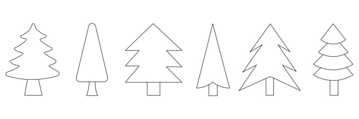 Collection of Tree and Forest Related Line Icons. Editable Stroke for Design, Web Sites, Apps, Cards.  Set includes icons as modern tree decoration with star, new year tree with garland and eps 10