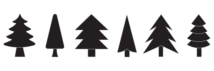 silhouette tree line drawing set, Side view, set of graphics trees elements outline symbol, Forest, nature, tree concept. Simple icons, flat vector illustrations. Isolated eps 10