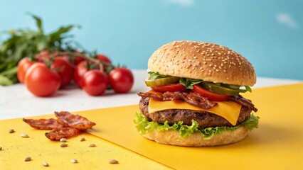 Fresh grilled burger with cheddar cheese
