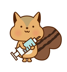注射器を持ったかわいいリスのイラスト