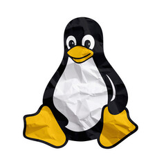 Wrinkled Paper Texture Tux Linux Mascot Illustration on Transparent Background