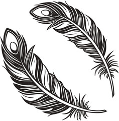 Obraz premium Ornate Black Feather Circle Frame Symmetrical Line Art on White Background