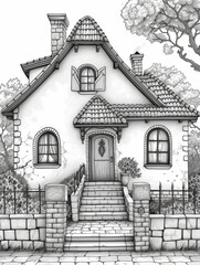 Ukrainian fantasy ancient house. Lineart.