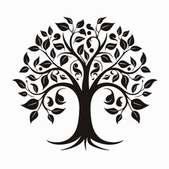 Obraz premium Black tree silhouette vector art design nature illustration leaf branches roots growth life symbol drawing