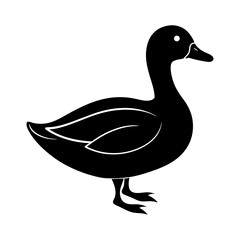 Silhouette of a duck standing on its feet in black color
