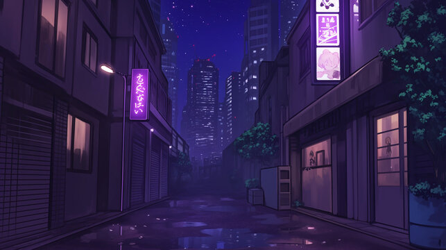 Rainy Night Alley in a Japanese City