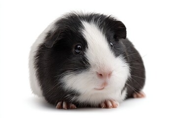 Adorable Black and White Guinea Pig on White Background, Representing Pet Ownership and Animal Companionship : Generative AI