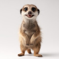 Adorable Meerkat Standing Upright on White Background, Symbolizing Playfulness and Animal Conservation Awareness : Generative AI