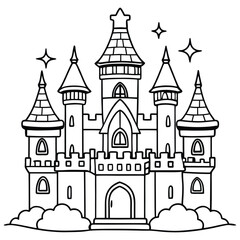 Fototapeta premium Castle line art for coloring page