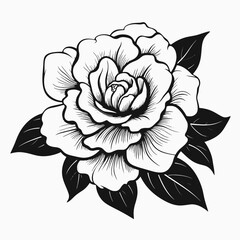 Fototapeta premium Rose flower floral botanical drawing illustration vector design art outline blossom bloom petal leaf nature silhouette