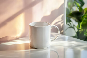 White coffee cup mockup on white table	