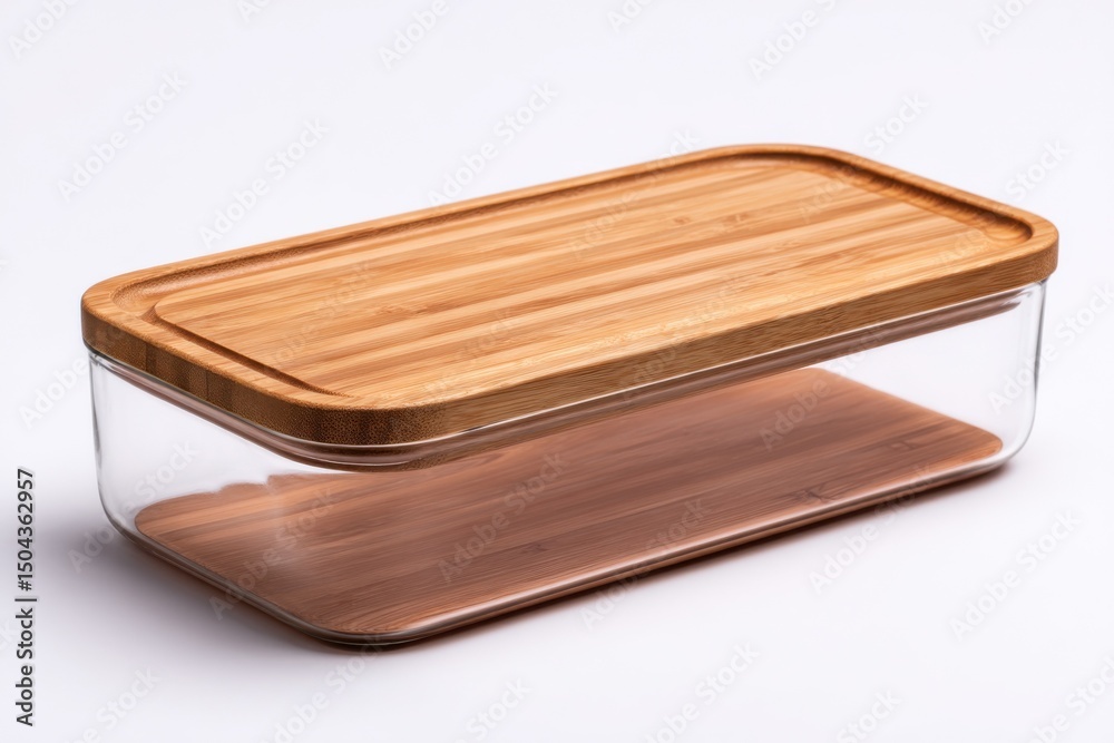 Poster Rectangular Glass Container With Bamboo Lid and Base, Showcasing Sustainable Packaging and Minimalist Design for Product Presentation : Generative AI