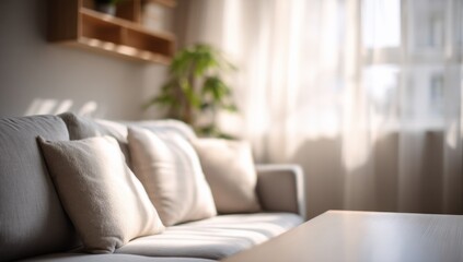 Modern Living Room with Sofa and Natural Light, Representing Comfort and Interior Design Inspiration for Home Improvement Projects : Generative AI