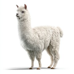 Fototapeta premium Majestic White Llama Standing Tall on a White Background, Symbolizing Purity and Animal Conservation Awareness : Generative AI
