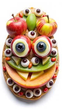 Naklejki Funny Halloween Food Monster Made of Fruits and Vegetables