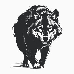 Fototapeta premium Wolf animal canine predator mammal wildlife nature forest wild hunter black white illustration art drawing silhouette