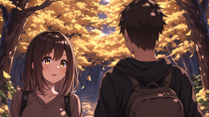 Autumnal Encounter: A Couple in a Park