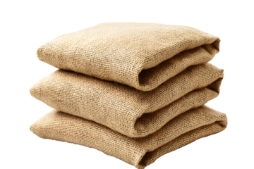 Stack of Burlap Jute Sacks Isolated on Transparent Background for Packaging or Storage Use