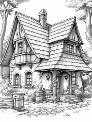 Obraz premium Ukrainian fantasy ancient house. Lineart.