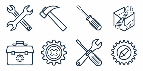 Obraz premium Hand drawn repair tools collection set isolated on white background