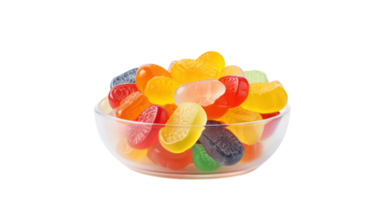  Colorful Fruit-Shaped Gummy Candies on Transparent Background