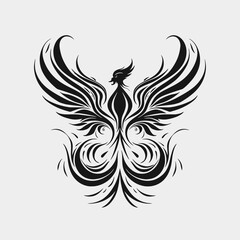 Obraz premium Phoenix bird vector illustration design element tattoo tribal wings fire mythical rebirth black and white art silhouette