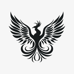 Obraz premium Phoenix bird wings black white art design illustration tattoo symbol mythology graphic reborn fire emblem silhouette