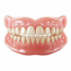 Obraz premium Realistic full dentures with pink gums and white teeth isolated on white background.